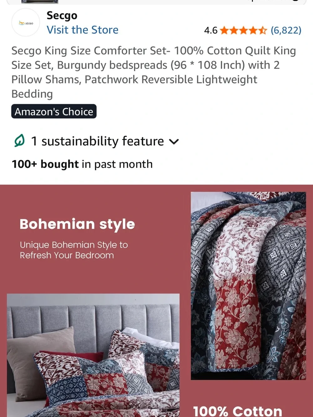 Patchwork Floral & Geometric Quilt Set in Red, Blue and Gray